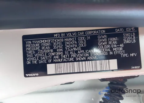 2015 Volvo Xc60 T5 Platinum from USA, damaged, VIN YV440MDM3F2743459